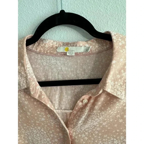 Boden Linen Cotton Button Down Abstract Floral Pink White 14 - Picture 4 of 7
